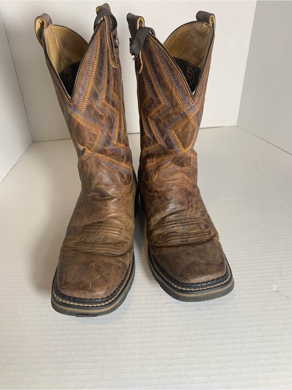Roper Brown Leather Cowboy Western Boots with Stitch Detail Men’s 9D